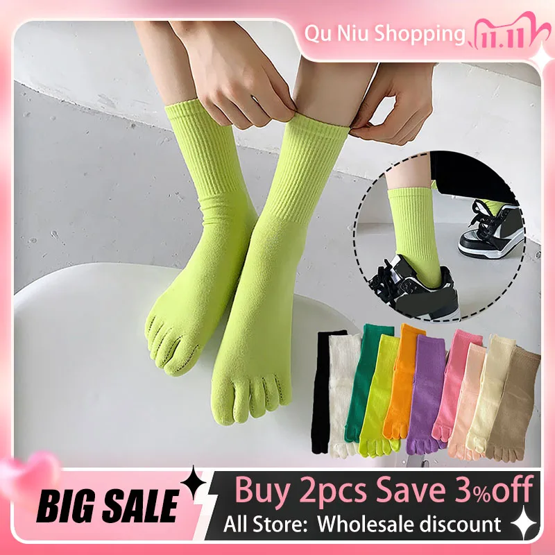 Top Trends: Candy Color Split-toe Cotton Socks Five Finger Middle Tube Long Socks Japanese Casual Girls Sports Breathable Yoga Socks Shoppable Styles