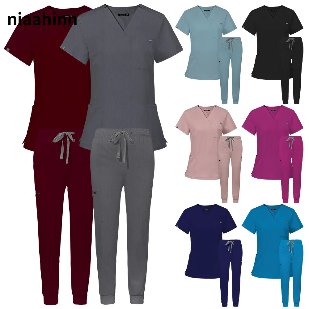 Top Trends: Short Sleeve Scrubs Surgical Nursing Uniforms Nurse Women V-neck Pocket Workwear Dentist Medical Uniforms Men Clinic Scrub Suit Shoppable Styles