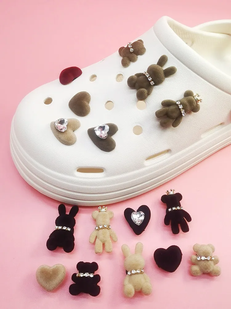 Top Trends: Lovely Rhinestone Bear Bunny Croc Charm Ornaments Diy Heart Shoe Buckle Accessories Garden Clog Shoes Decoration Jibz X-mas Gift Shoppable Styles