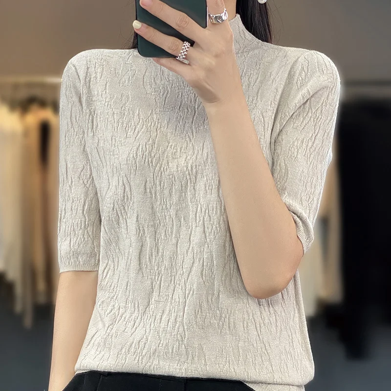 Top Trends: 2023 New Women&#039;s Cashmere Short-sleeved Semi-high-necked Korean Cashmere Sweater Women&#039;s Spring And Autumn Pullover Casual Top Shoppable Styles