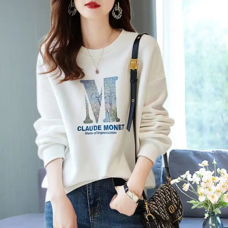 Top Trends: Sweatshirts Women's Spring And Autumn New Korean Edition Women's Long Sleeve Round Neck Pullover Print Loose Women's Cotton Top Shoppable Styles