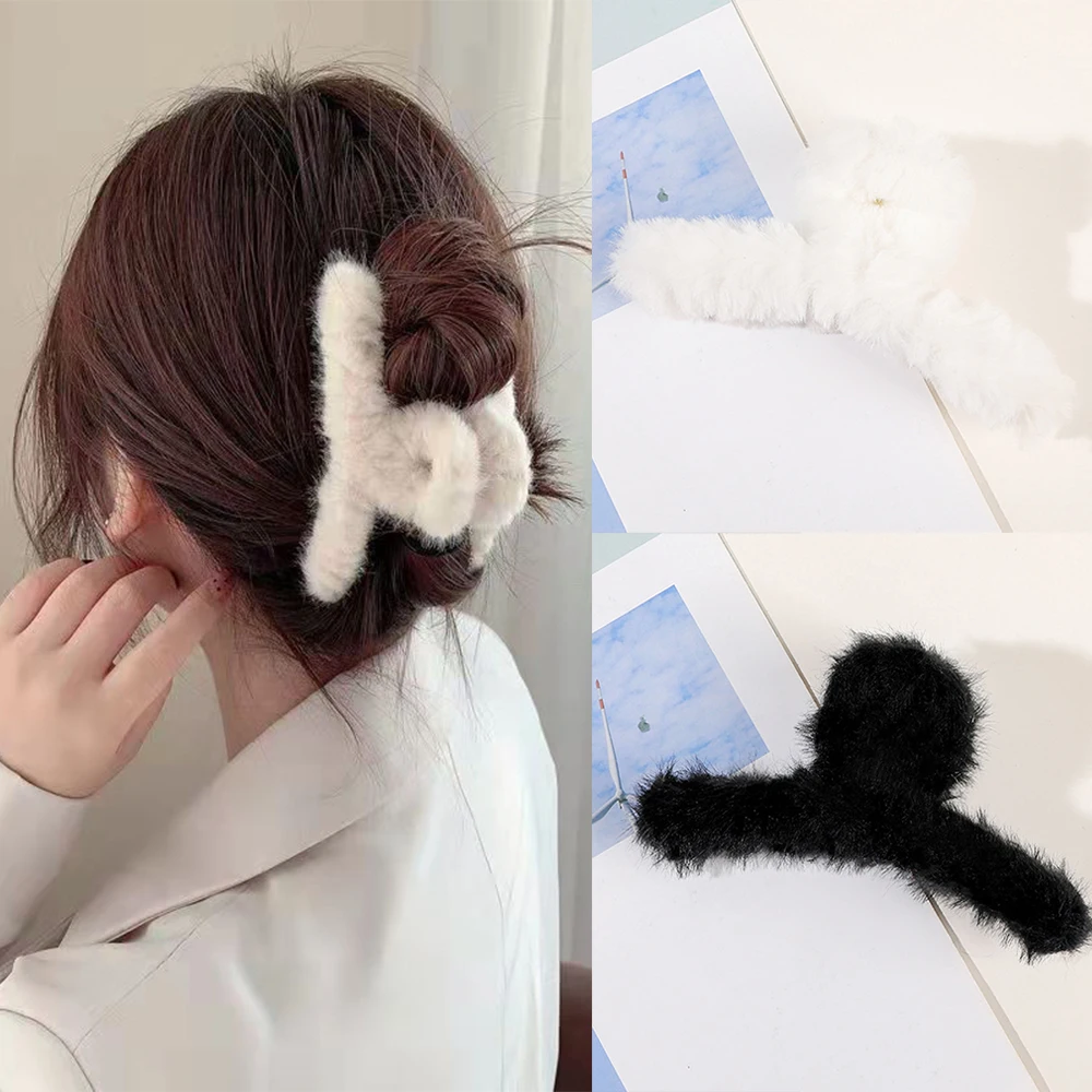 Top Trends: Winter Plush Hair Claw Elegant Acrylic Hairpins Faux Fur Hair Clip Barrette Crab Headwear For Women Girls Hair Accessories Shoppable Styles