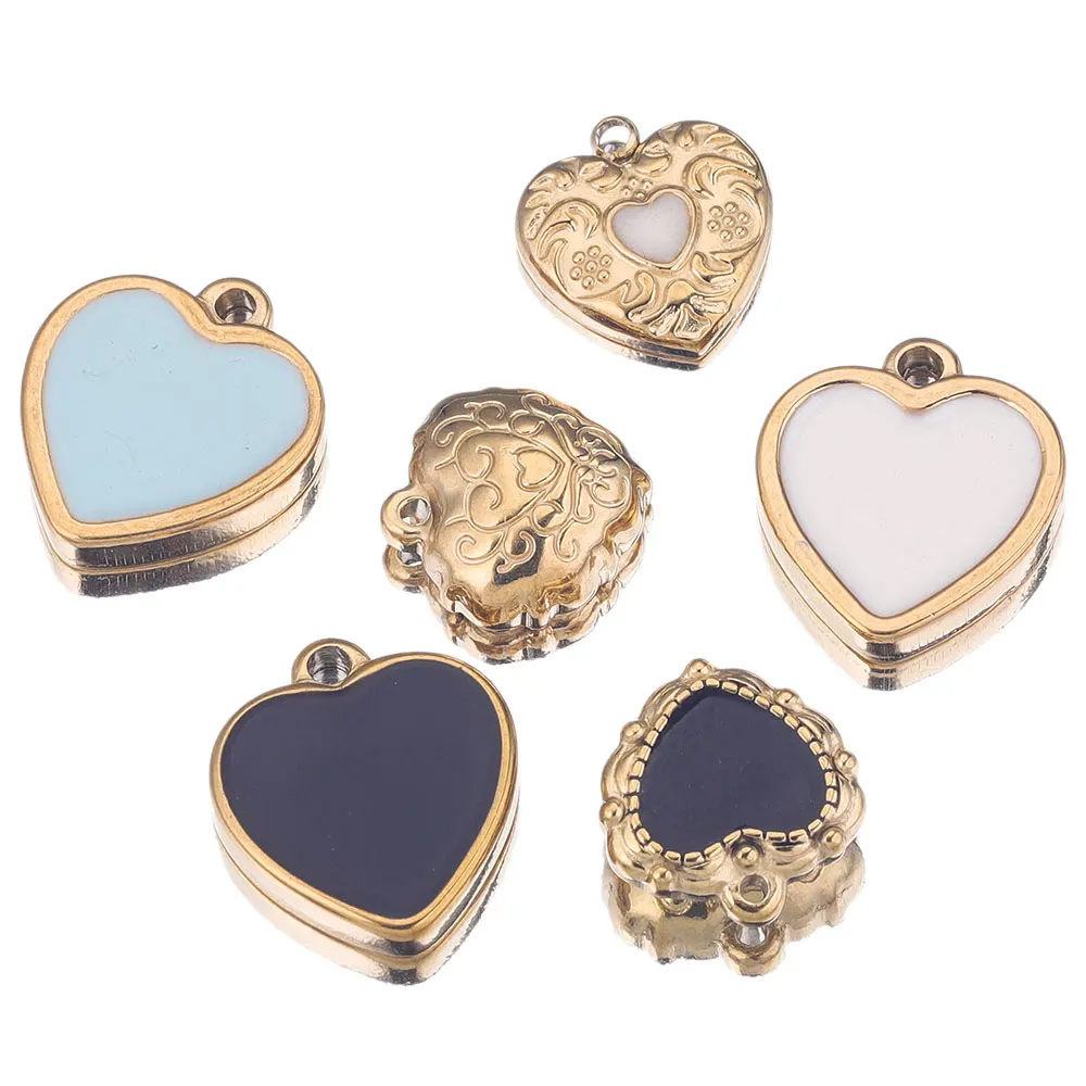 Top Trends: 5pcs / lot Stainless Steel Heart Boho Enamel Earring Charms Dangles Pendant Base For DIY Necklace Jewelry Making Items Wholesale Shoppable Styles