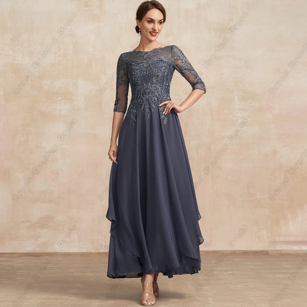 Top Trends: Fashion Mother Of Bride Dresses For Wedding Three Quarter 2023 Ankle Length Scoop Wedding Party Gowns With Lace Chiffon Robe Shoppable Styles