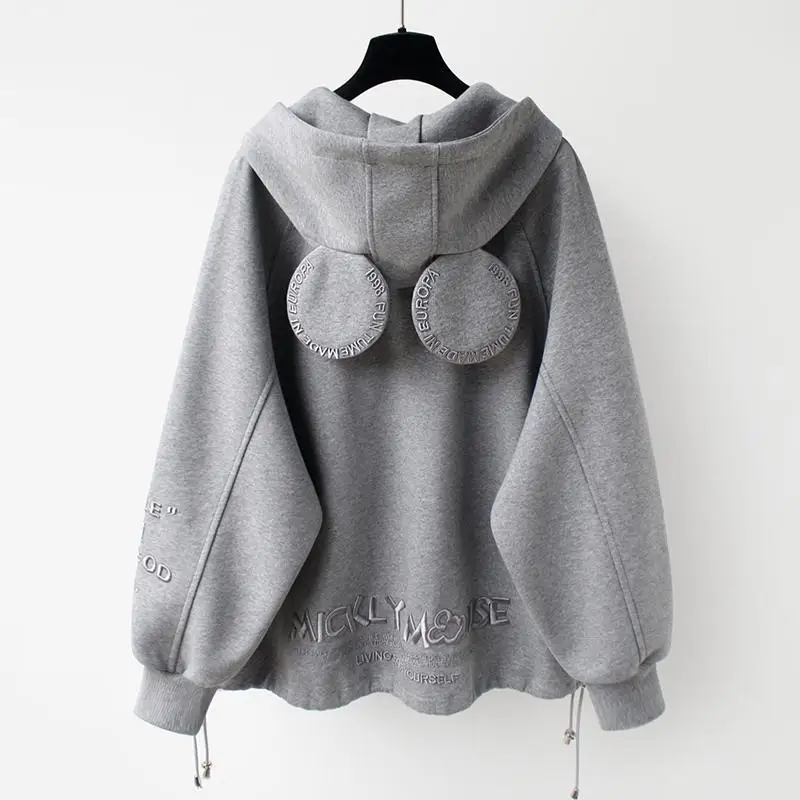 Top Trends: 2023 New Spring And Autumn Fashion Trend Simple Solid Solid 3D Letter Pocket Long Sleeve Loose Relaxed Oversized Ear Hooded Coat Shoppable Styles