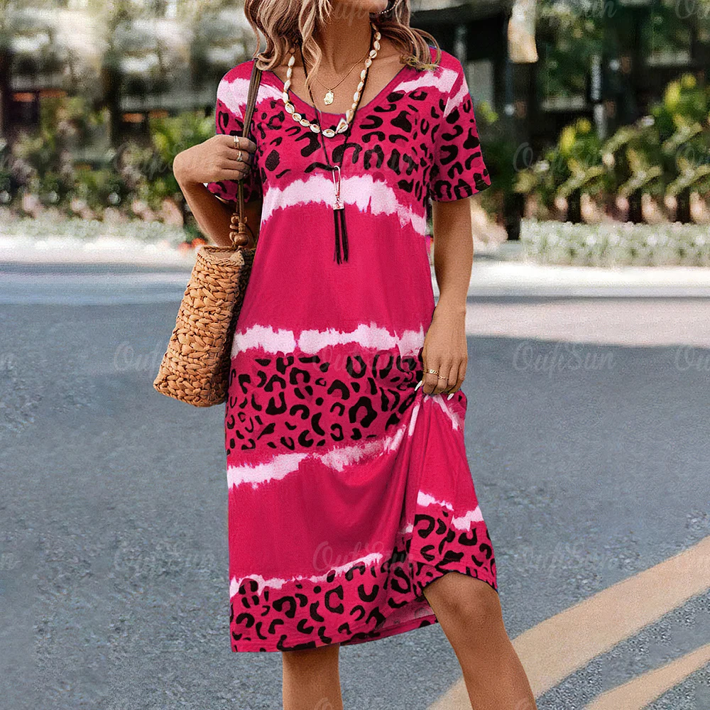 Top Trends: Women&#039;S Dresses Leopard Print Short Sleeve Clothing Elegant Loose A-Line Skirt Summer Large Size Vacation Dress For Women 2023 Shoppable Styles