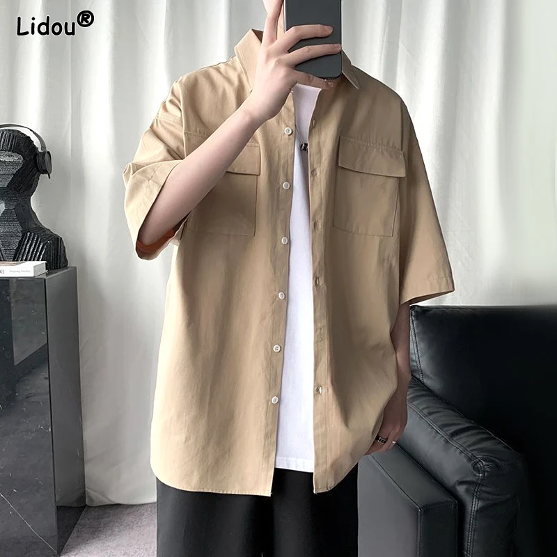 Top Trends: Men&#039;s Clothing Fashion Business Casual Loose Turn-down Collar Handsome Solid Man Button Short Sleeve Spring Summer Thin Shirts Shoppable Styles