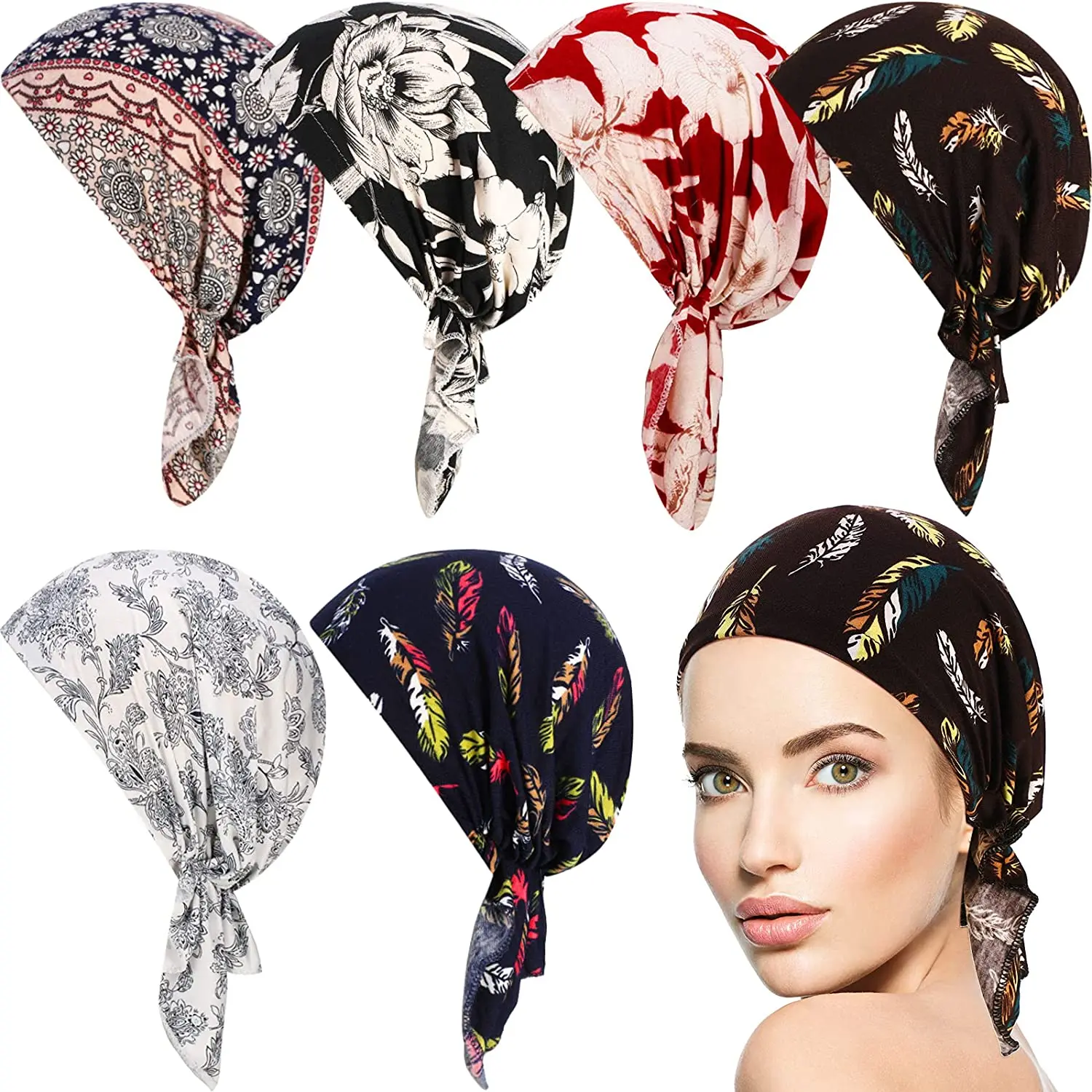 Top Trends: New High Quality Women Stretchy Turban Cotton Beanie Pre Tied Scarf Head Scarf Chemo Hat Cancer Scarves Lady Hair Accessories Shoppable Styles