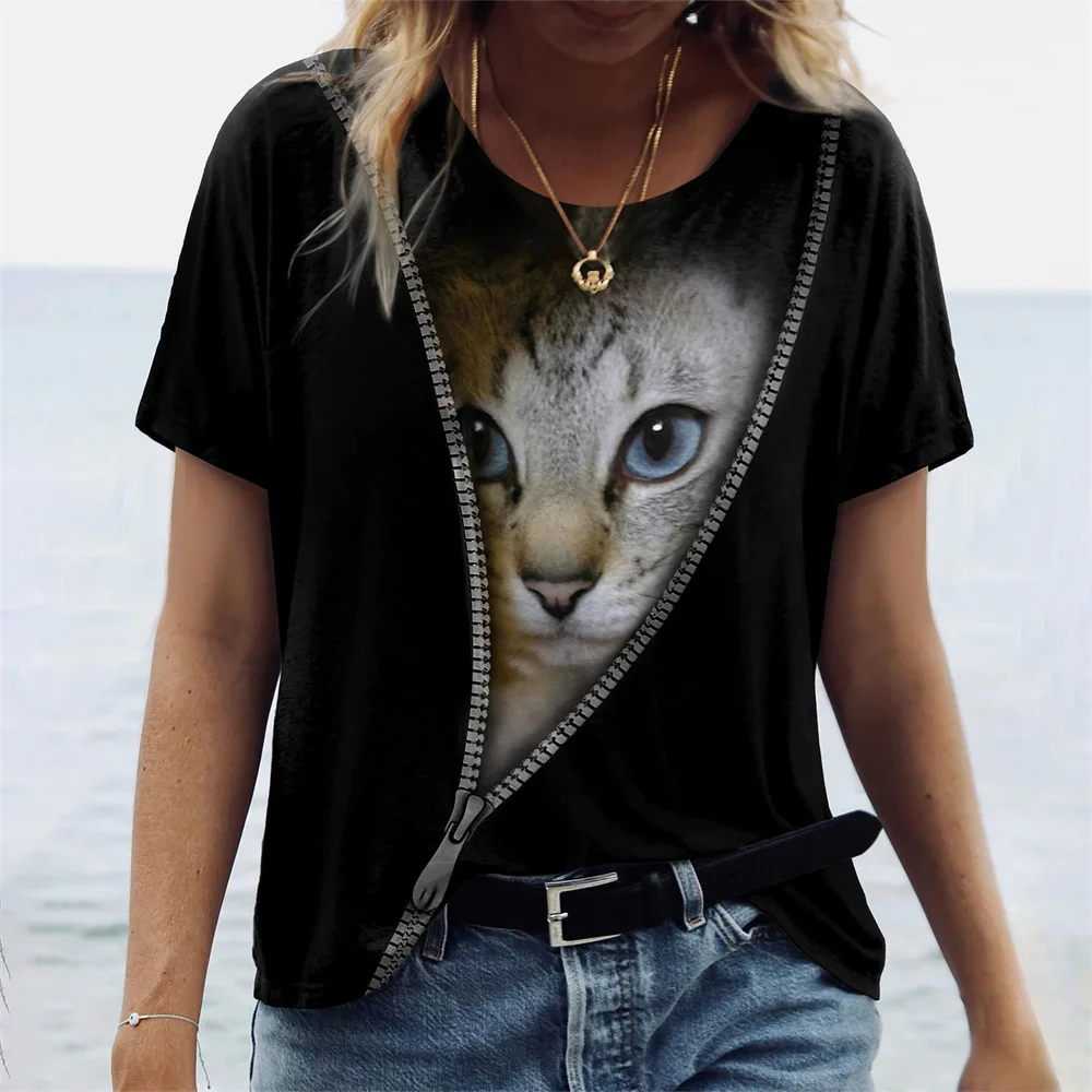 Top Trends: 2023 Fashion Women&#039;s T-Shirts Animal 3D Print Tops Short Sleeve T Shirt Summer Kawaii Cat Graphic Tees Loose Oversized Clothing Shoppable Styles