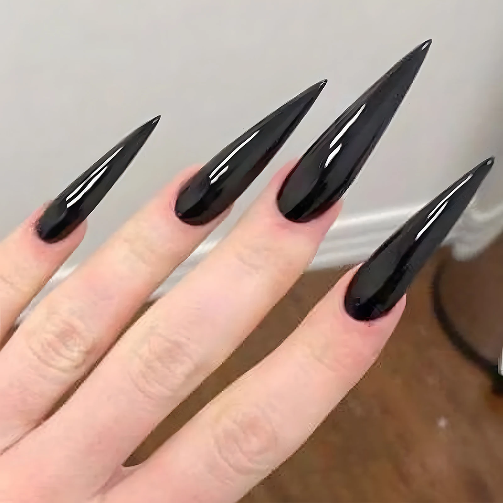 Top Trends: 24pcs Glossy Black Fake Nails Set Press On Nail Tips Solid Color Long Stiletto Removable Artificial Nails Decoration Nail Art Shoppable Styles