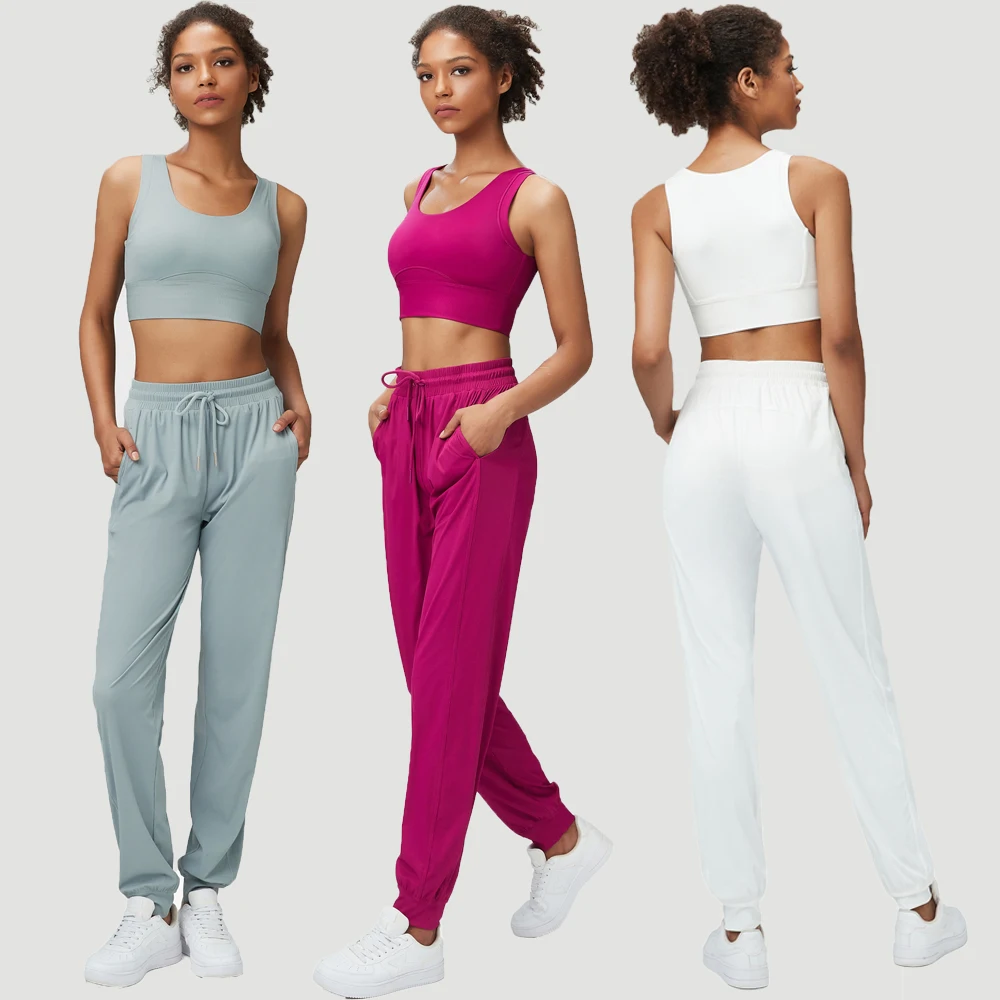 Top Trends: Two Pieces Workout Yoga Suit Women Solid Color Breathable Running Sportswear Sexy Bra Joggers Pants Athletic Wear Gym Clothes Shoppable Styles