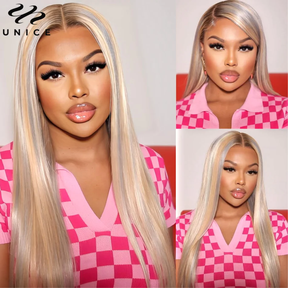 Top Trends: UNice Hair Pre-Cut 6x4.75 Wear Go Wig Human Hair Preplucked 13x4 Lace Front Wig Honey Blonde With Silver Highlight Straight Wig Shoppable Styles