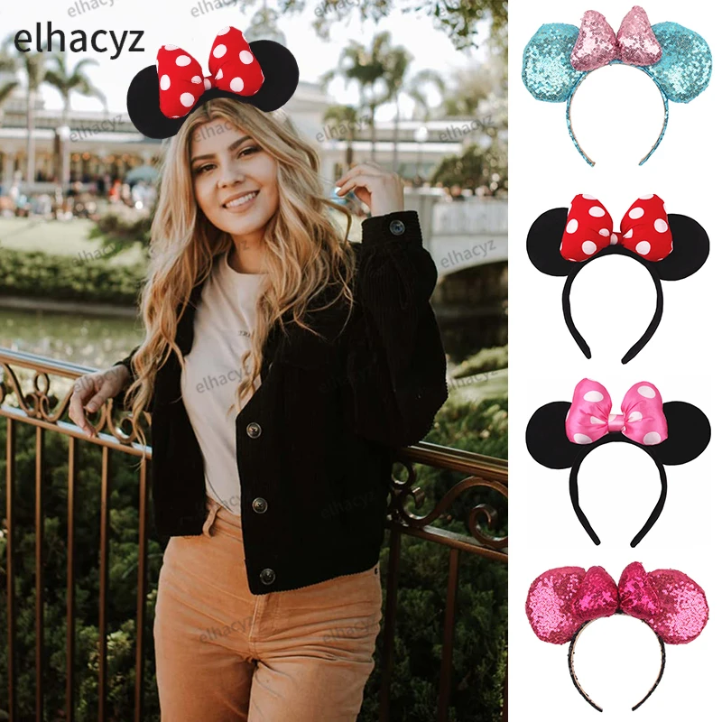 Top Trends: Big Size Classic DOT Bow Minnie Mouse Ears Headband Women Party Girl Hairband Hot Festival Disney Park Trip DIY Hair Accessories Shoppable Styles