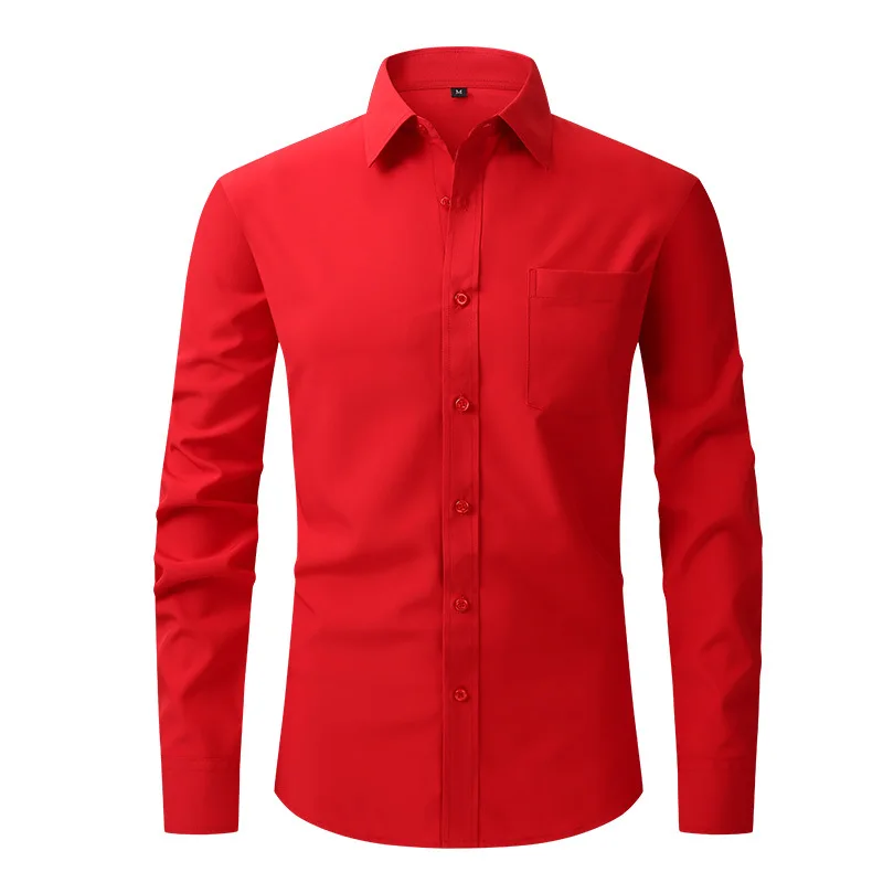 Top Trends: USA Size XXXL Solid Color Micro Elastic Work Casual Shirt Men Long Sleeve Slim Fit White Black Blue Red Male Social Formal Shirt Shoppable Styles