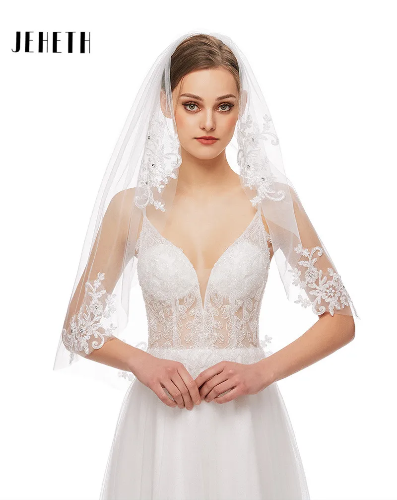 Top Trends: JEHETH Rhinestone Lace Appliques Wedding Veils White Ivory One Layer Bridal Veil With Comb Short Tulle Women Wedding Accessories Shoppable Styles