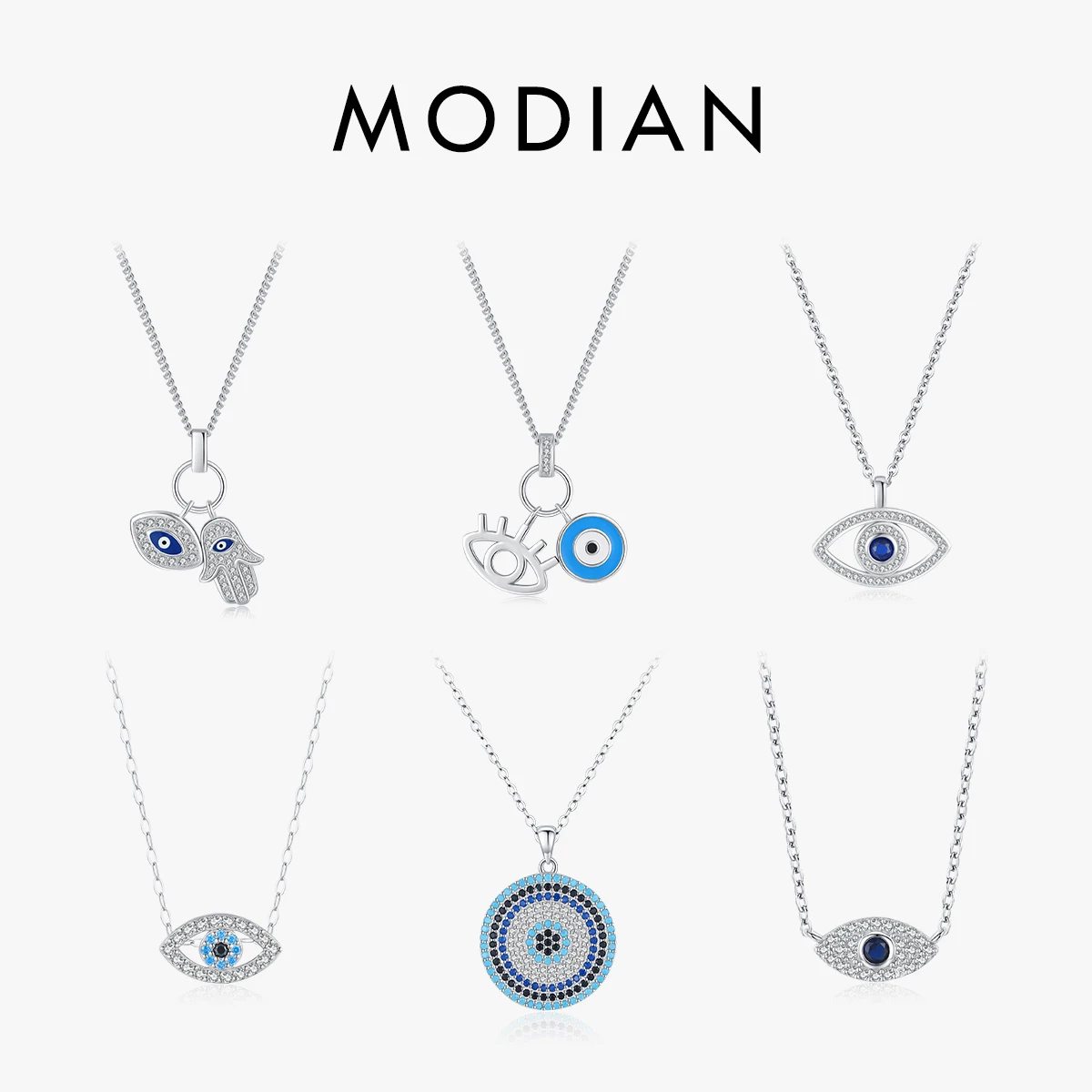 Top Trends: MODIAN 925 Sterling Silver Sexy Eyelash The Hand Of Fatima Turquoise Pendant Lucky Blue Eye Necklace For Women Fine Jewelry Gift Shoppable Styles