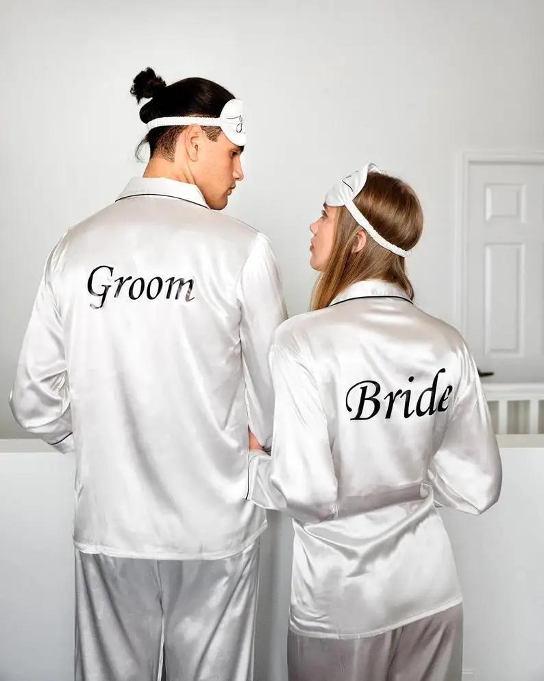 Top Trends: Custom Satin Pajamas For Bride And Groom Wedding Gift Anniversary Silk Satin Pajamas Personalized Pyjamas Wedding Gift Honeymoon Shoppable Styles