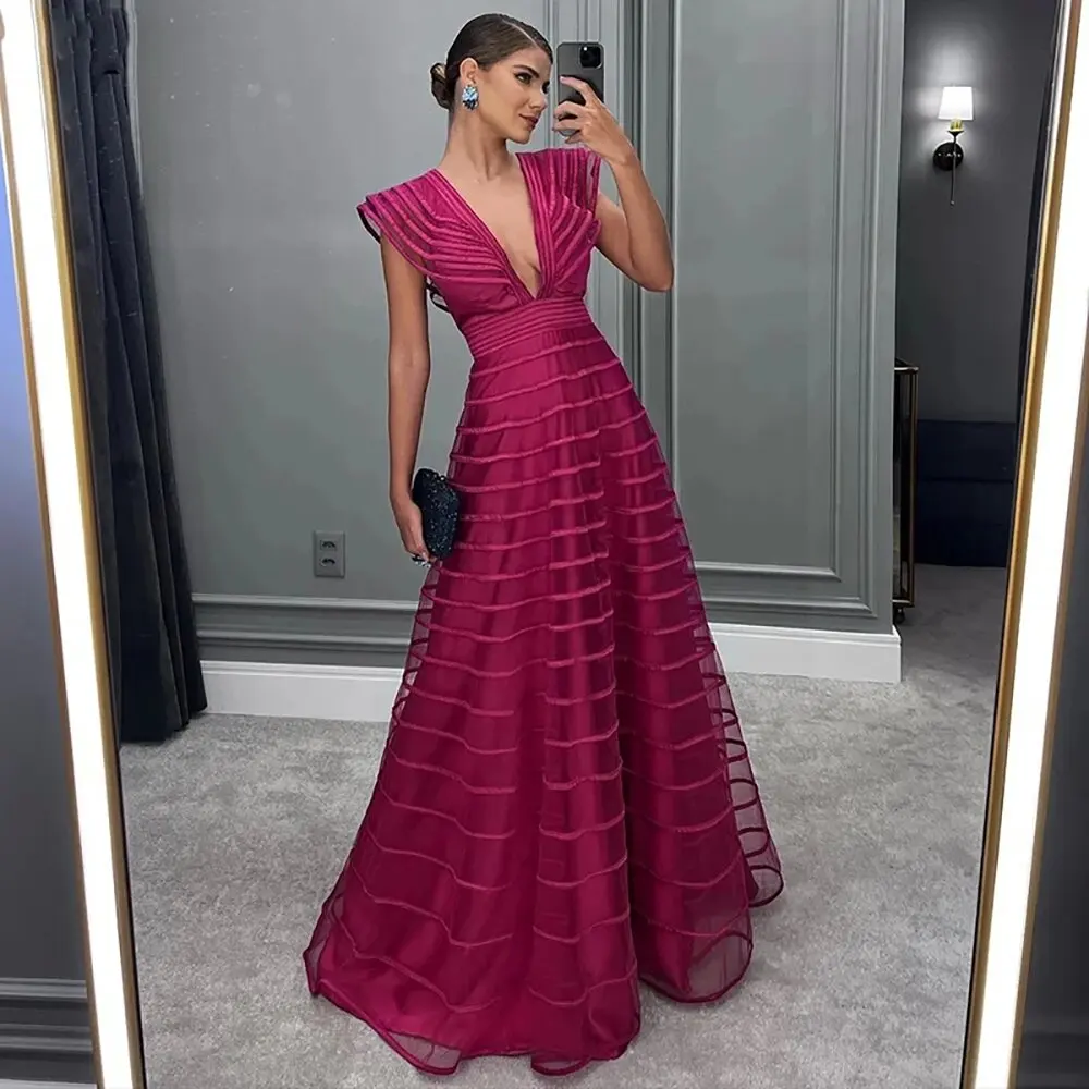 Top Trends: Emerald A Line Evening Dresses Cap Sleeves Deep V Neck Prom Gowns Floor Length Women Party Special Occasion Dress 2023 Shoppable Styles