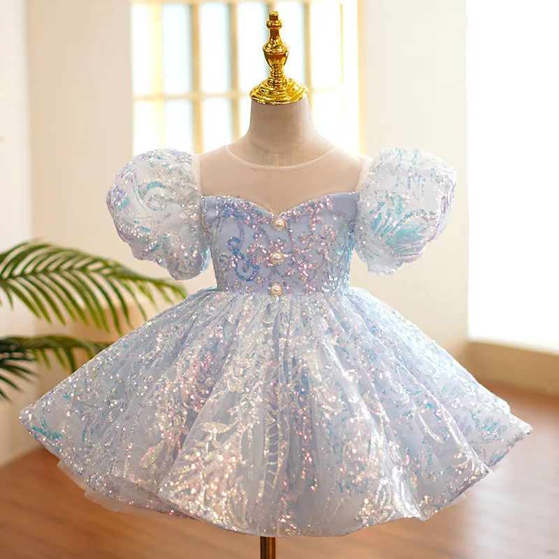 Top Trends: Kids Birthday Party Dresses For Little Girl Size 2 To 14 Years Prom Sequin Dress 2023 Luxury Gowns Sky Blue Evening Formal Frock Shoppable Styles