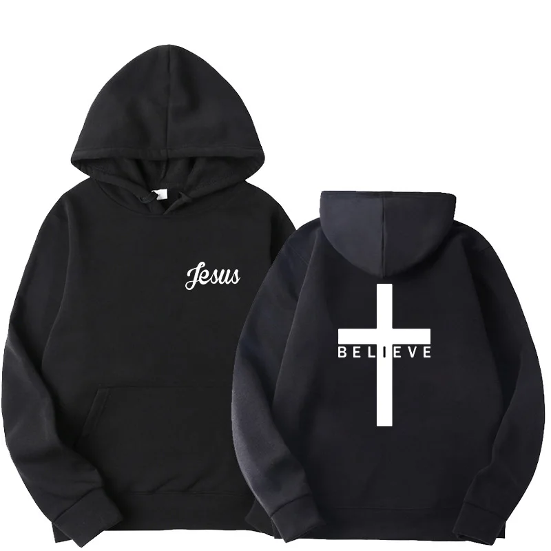 Top Trends: Men's Believe Cross Jesus Printed Hoodies Man Design Drawstring Hoodie Tops Harajuku Spring Autumn Hooded Streetwear Sportwear Shoppable Styles