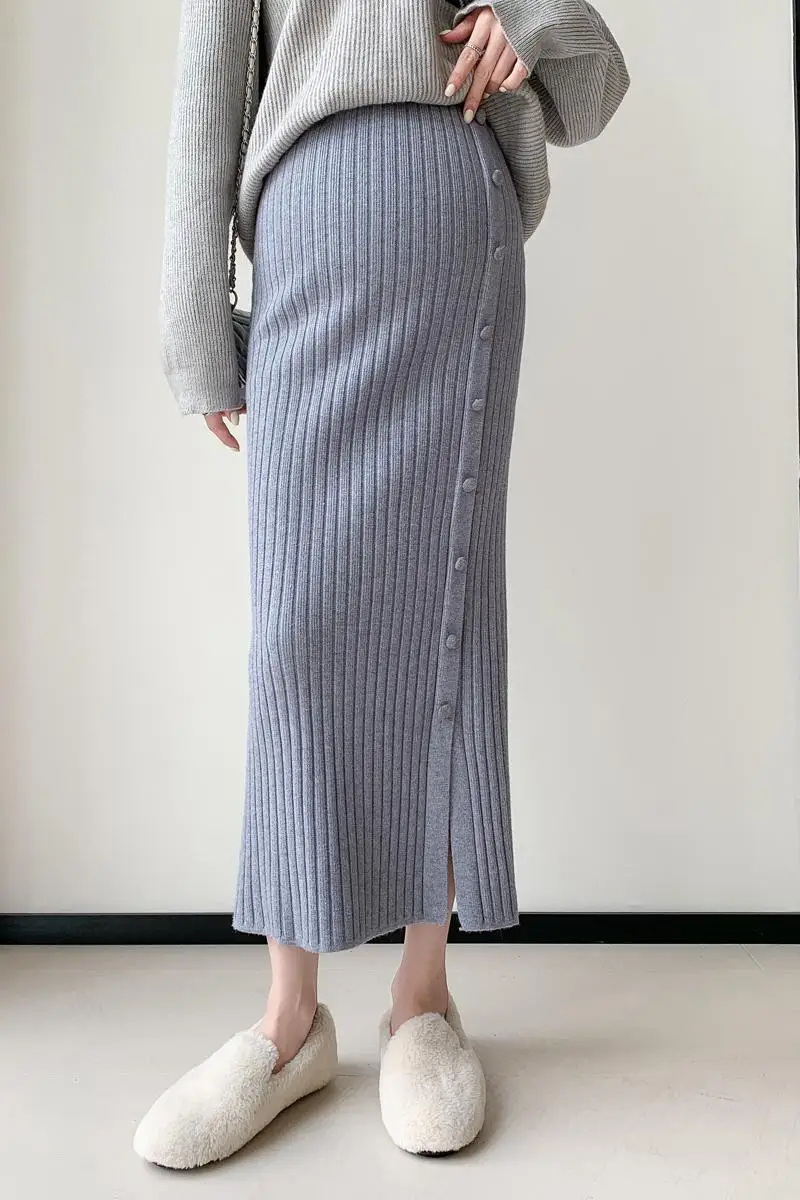 Top Trends: Autumn Winter Fashion Hot Knitted Maternity Pencil Long Skirts Elastic Waist Belly Bottoms Clothes For Pregnant Women Pregnancy Shoppable Styles