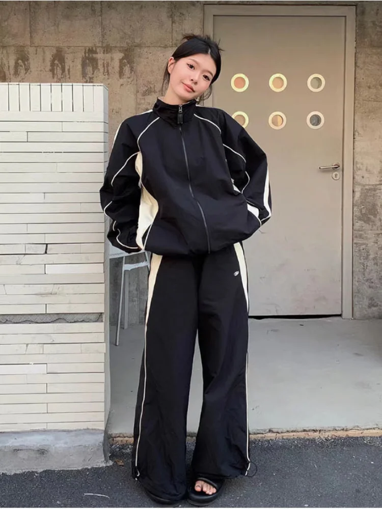 Top Trends: HOUZHOU Vintage Y2K Black Joggers Sweatpants Women Retro Streetwear Hip Hop Tracksuit Oversize Zipper Jackets Harajuku Pants Set Shoppable Styles