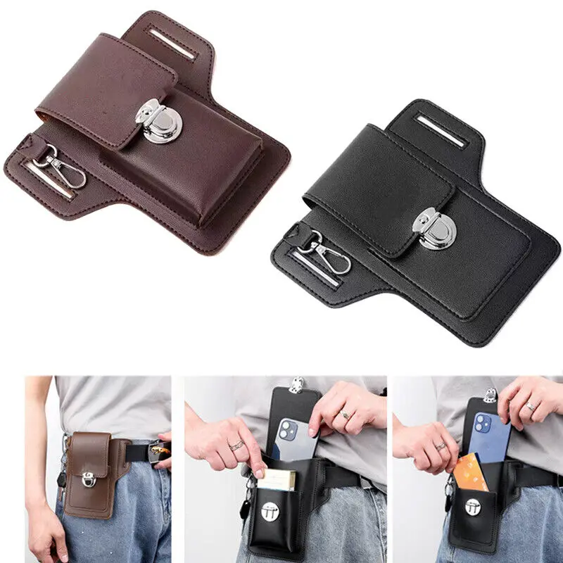 Top Trends: Fashion Men Multi-function Waist Bag Outdoor Travel Sports Mobile Phone Purse Genuine Leather Phone Holder Waist Belt Wallet Shoppable Styles