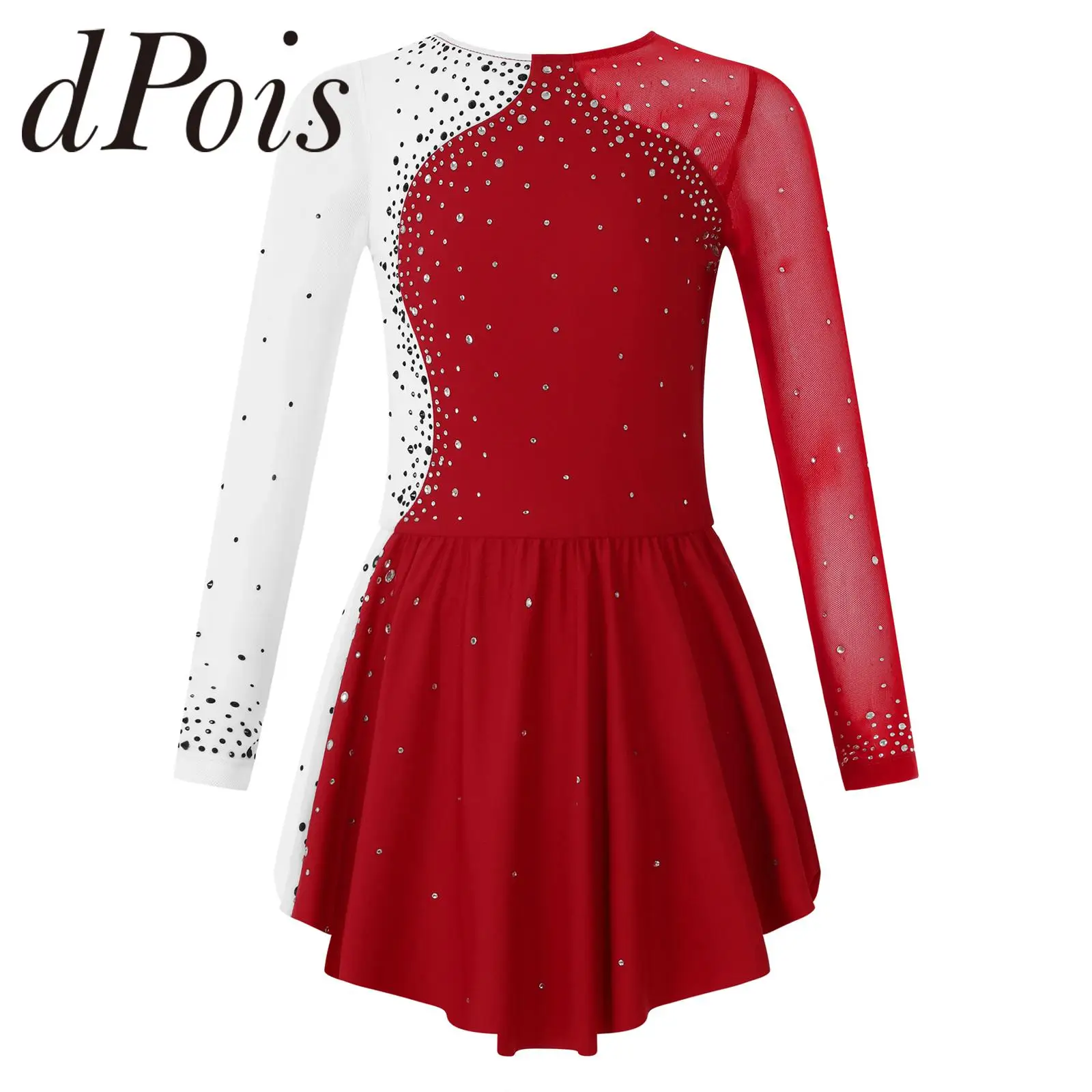 Top Trends: Elegant Girls' Ice Skating Clothes Kids Long Sleeve Shiny Rhinestone Figure Skating Dress Ballet Gymnastics Dance Leotard Dress Shoppable Styles