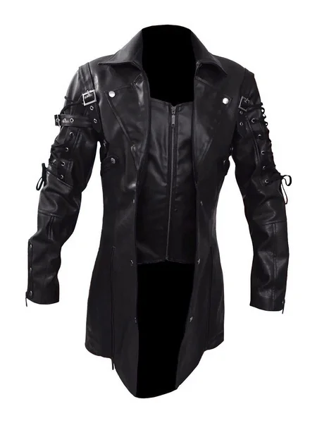 Top Trends: New Steampunk Men's Gothic Trench Coat Leather Jacket Punk Style Biker Jacke Autumn Winter Motocycle Jacket Shoppable Styles