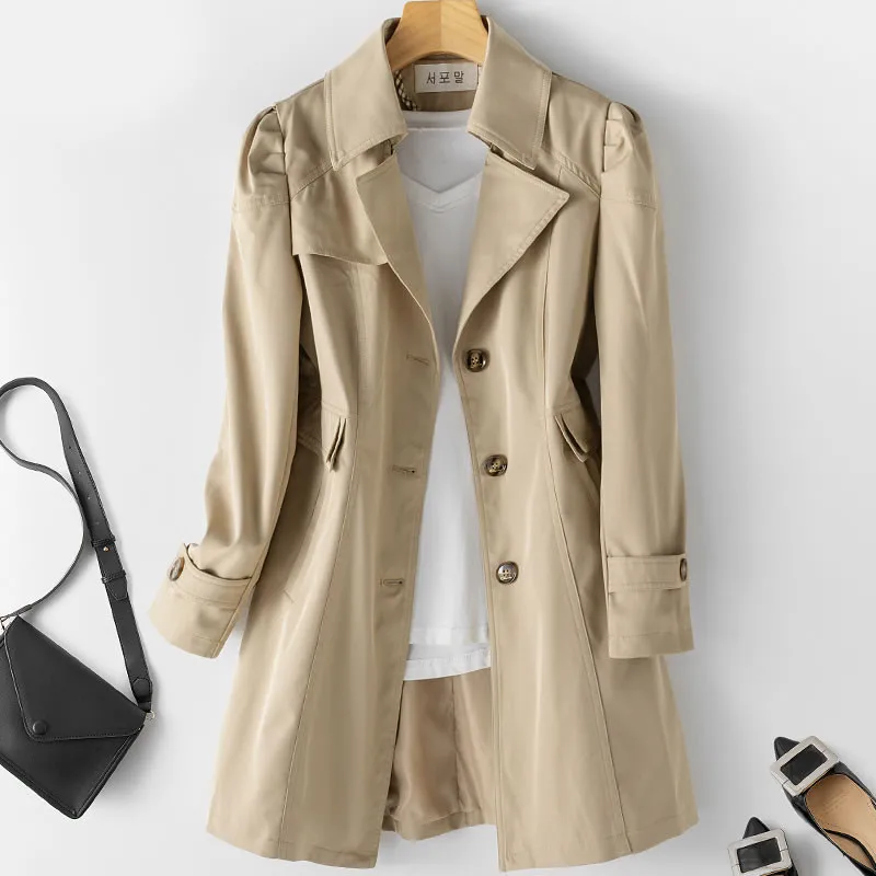 Top Trends: 2023 New Fashion Autumn Women Trench Coat Mid-long Khaki Windbreaker Female Abrigos Brazil Business Outerwear Jacket Shoppable Styles