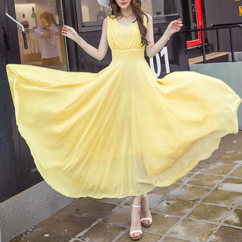 Top Trends: Office Lady V-neck Sleeveless Solid Empire Wave Cut Fashion A-LINE Slender Summer Dress Women 2022 Chiffon Thin Women Clothing Shoppable Styles - Image 5