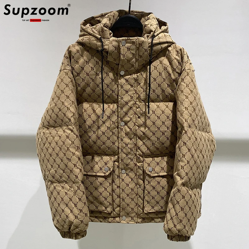 Top Trends: Supzoom 2022 New Arrival Top Fashion Winter Large Embroidery Letters Plaid Loose Warm Hooded Cotton Padded Coat Casual Jackets Shoppable Styles