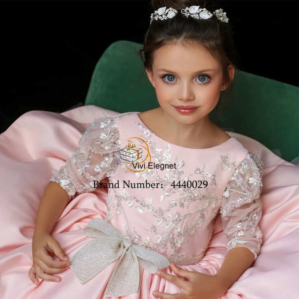 Top Trends: Scoop A Line Tutu Flower Girl Dresses Seuqined 2023 New Pink Wedding Party Gowns With Bow Knee Length فساتين اطفال للعيد Winter Shoppable Styles