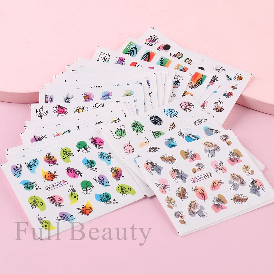 Top Trends: 24pcs Flower Graffiti Water Nail Sticker Set Ink Blooming Floral Leaf Nail Art Design Polish Manicure Decoration Sliders Shoppable Styles - Image 5