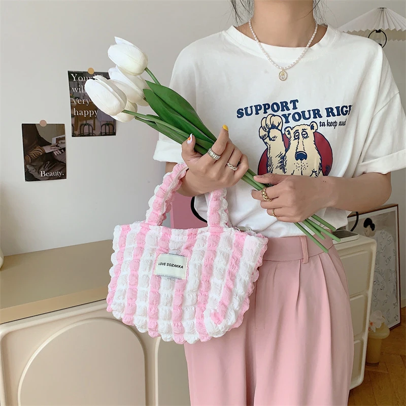 Top Trends: Korean Version Ins Style Fashion Bubble Hand Tote Bag Large Capacity Handbag Women Fabric Carry-on Bag For Daily Commute Shoppable Styles - Image 6