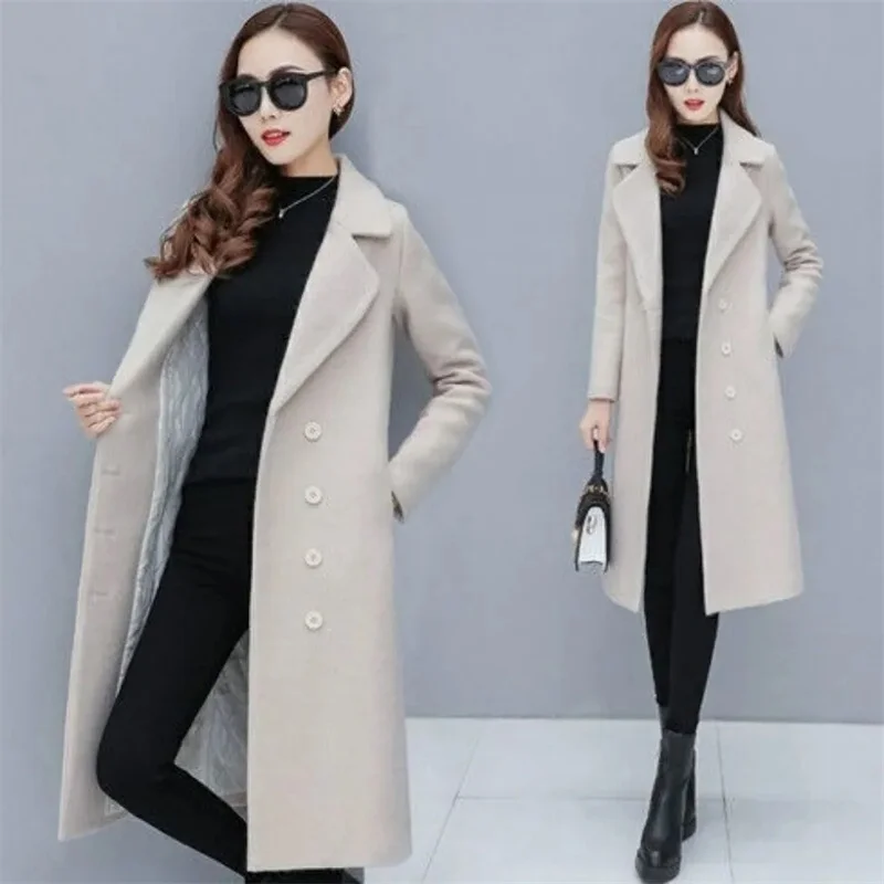 Top Trends: Female Woolen Coat Velvet 2023Women's Double-Breasted Woolen Coat Spring And Autumn Woolen Coat Fashion Suit Collar ThickTrench Shoppable Styles - Image 3