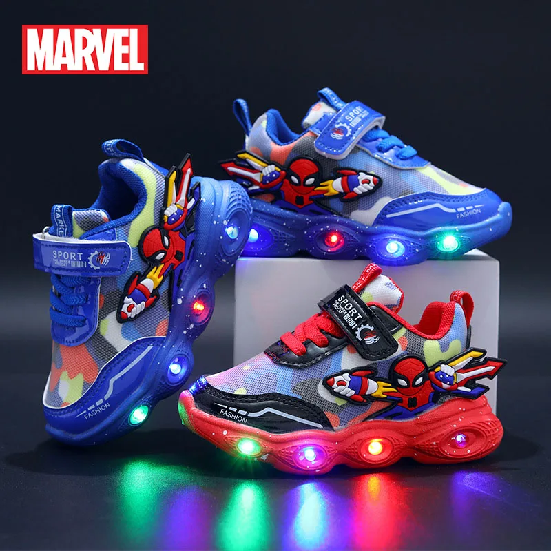 Top Trends: Disney Boys Spring Autumn LED Light Up Sports Shoes Boys Cartoon Blue Red Mesh Running Shoes Size 25-33 Shoppable Styles