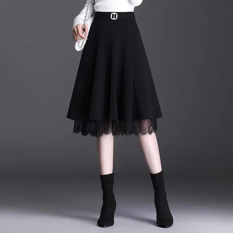 Top Trends: Fashion Elastic Waist Spliced Folds Lace High Waist Skirt Women's Clothing 2024 Spring New Loose Solid Color Office Lady Skirts Shoppable Styles - Image 4