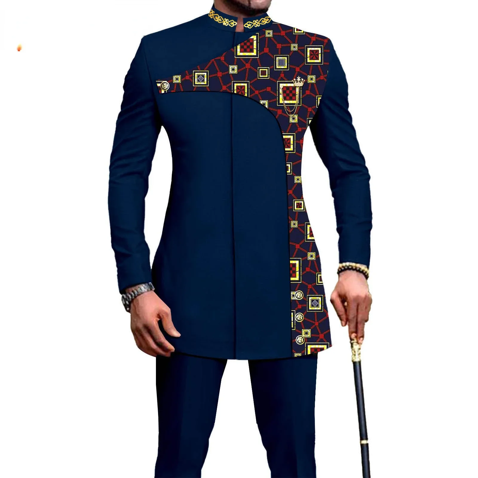 Top Trends: Bazin Riche African Traditional Clothing For Men Zip Shirts And Pants 2 Piece Set Formal Suit For Wedding Evening A2316036 Shoppable Styles - Image 3