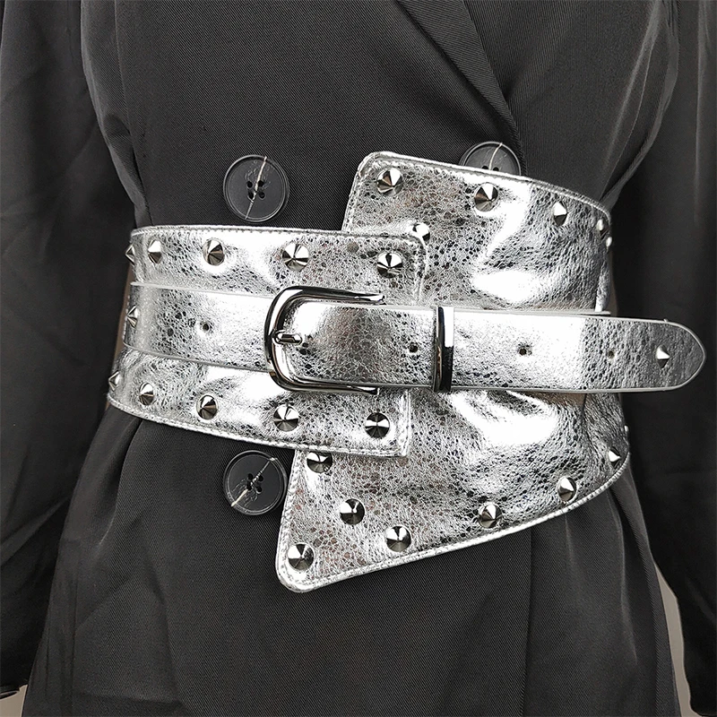 Top Trends: Women Vintage Rivet PU Leather Belt Elastic Waist Corset Ultra Wide Waistband Lady Coat Dress Decor Waist Belt Shoppable Styles