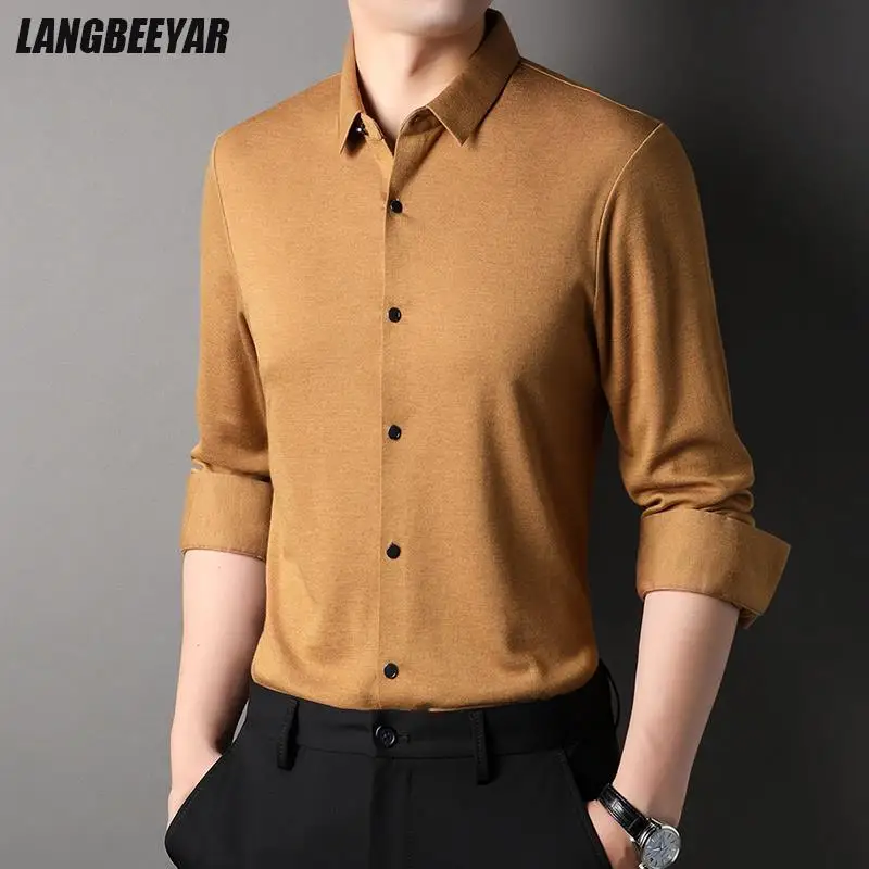 Top Trends: Top Grade Wool 4.7% Traceless New Brand Man 2023 Fashion Designert Shirts Slim Fit Business Long Sleeve Casual Men Clothing Shoppable Styles