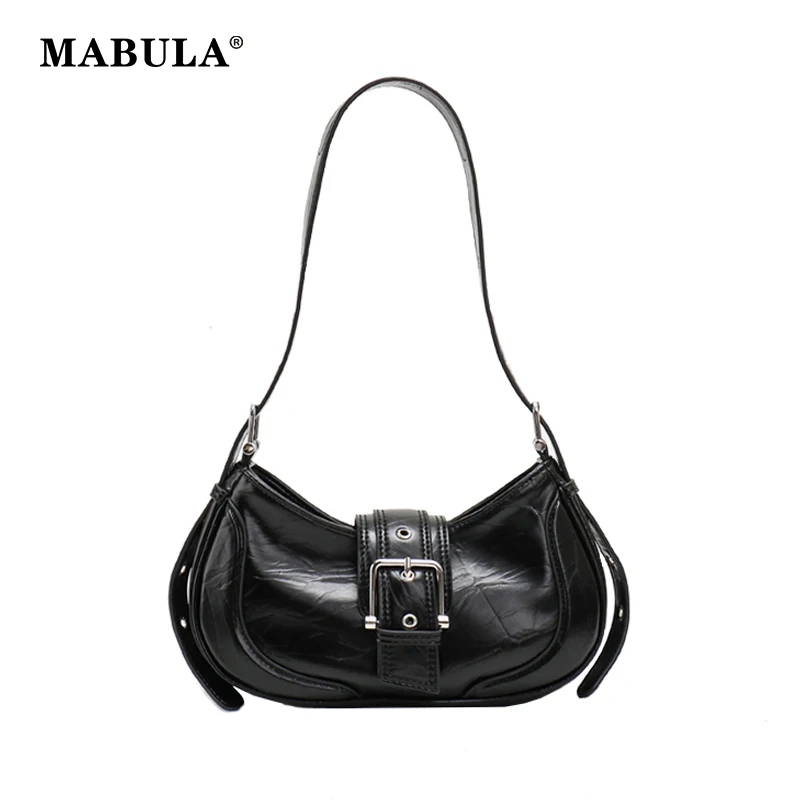 Top Trends: MABULA Chic Leather Half Moon Shoulder Hobo Bag Luxury Design Plush Women Underarm Clutch Handbag Small Fashion Saddle Purse Shoppable Styles