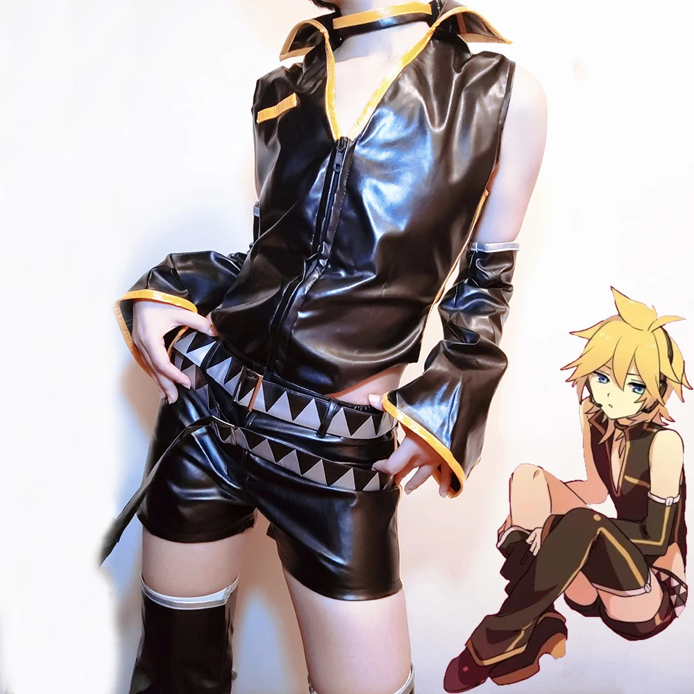 Top Trends: Anime Game Len Cosplay Costume Adult Unisex Leather PU Top Shorts Suit Halloween Punk Party Outfit Uniform Shoppable Styles