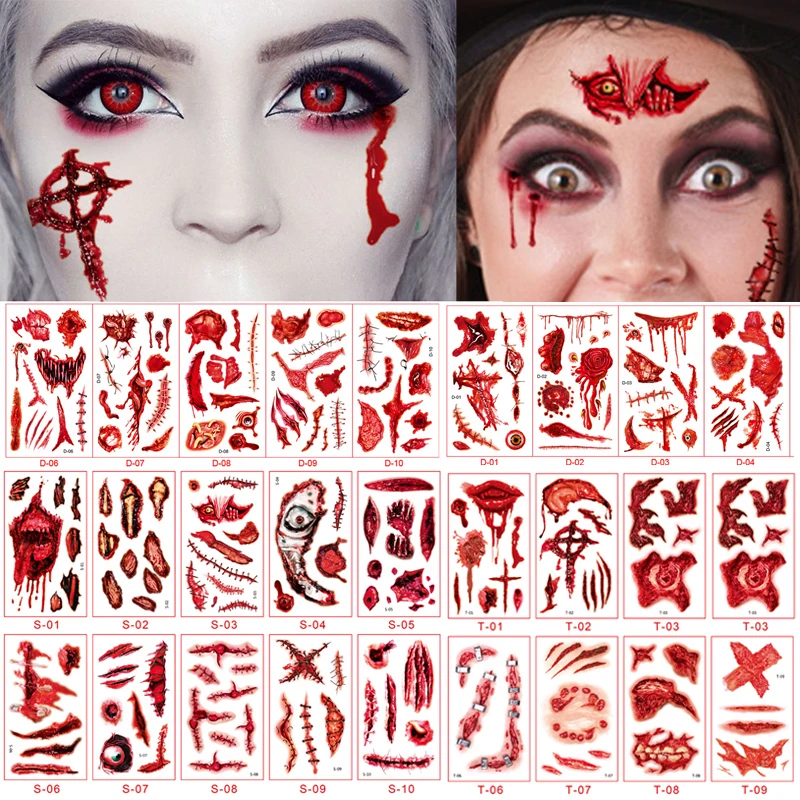 Top Trends: Day Of The Dead Halloween Tattoos Stickers Temporary Bloodstain Wound Costume Party Festival Celebration Make Up Arm Face Tattoo Shoppable Styles