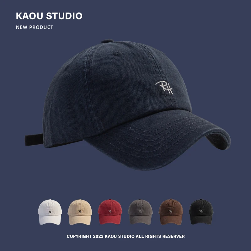 Top Trends: Embroidered Hat Women&#039;s Face-Looking Little Korean Style Versatile Soft Peaked Cap Retro Navy Blue Trendy Men&#039;s Baseball Cap Shoppable Styles