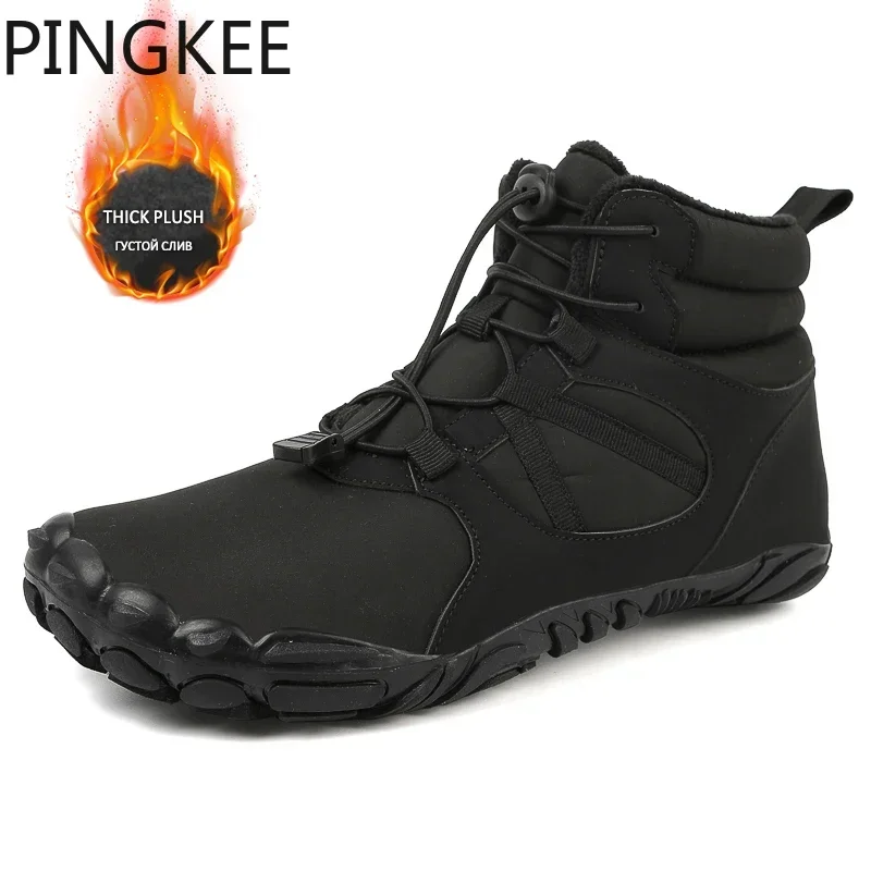 Top Trends: PINGKEE Thermal Fur Barefoot Waterproof Mens Winter Snow Boots For Men Sneakers Hiking Outdoor Trekking Casual Ankle Male Shoes Shoppable Styles