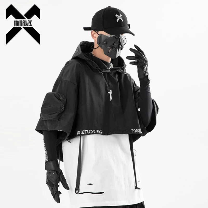 Top Trends: 11 BYBB'S DARK Spring / Summer 2023 New Functional Hooded Short Coat Shawl Men's Loose Casual Hip Hop Fashion Short Sleeve Top Shoppable Styles