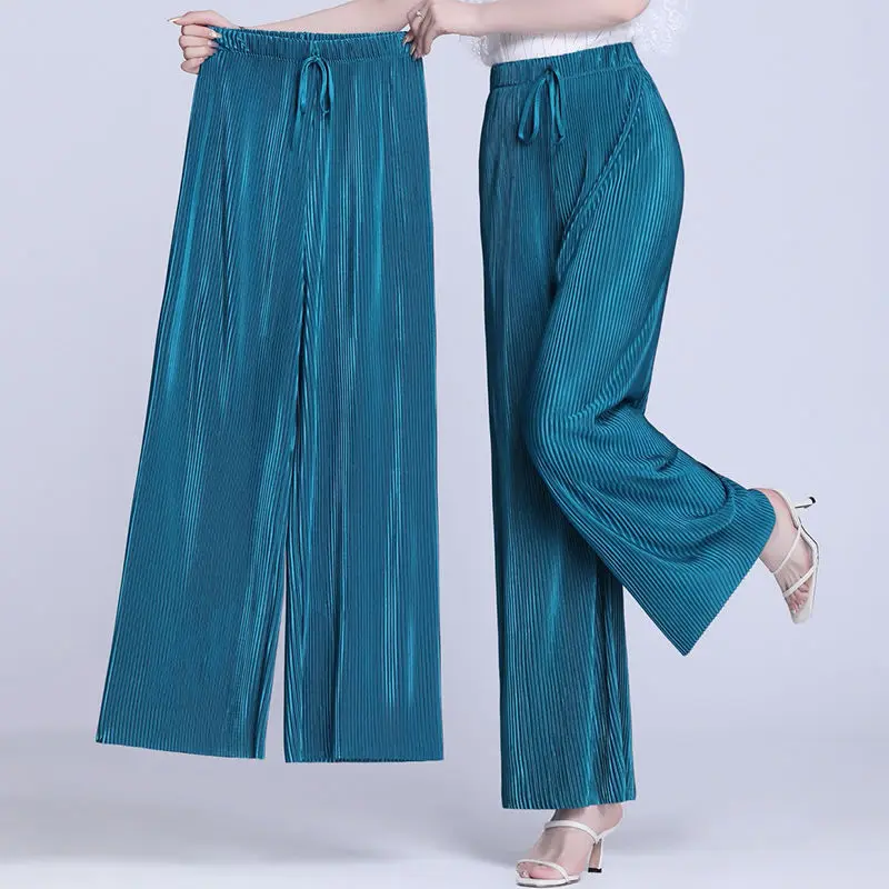 Top Trends: Spring Summer Harajuku Pleate Oversize Wide Leg Pants Lace-up High Waist Elastic Woman Solid Fashion Casual Straight Trousers Shoppable Styles - Image 4