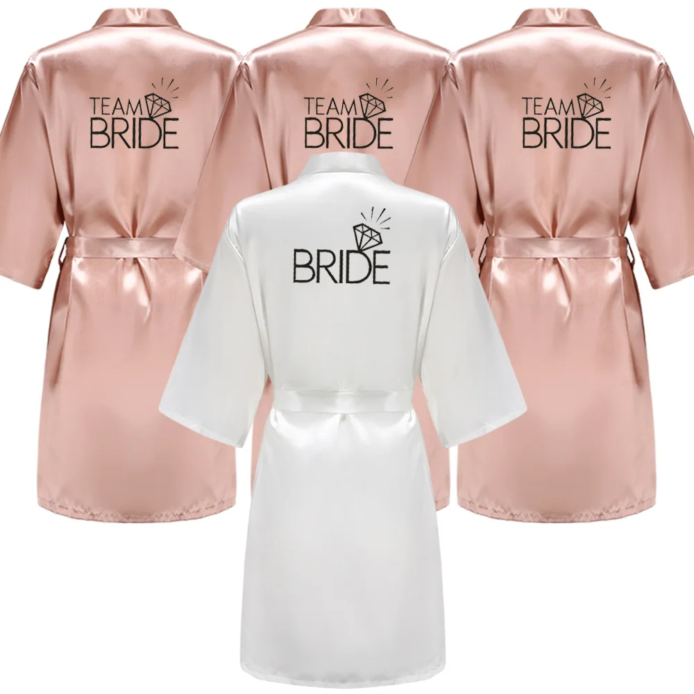 Top Trends: Wedding Party Team Bride Robe With Black Letters Kimono Satin Pajamas Bridesmaid Bathrobe Shoppable Styles