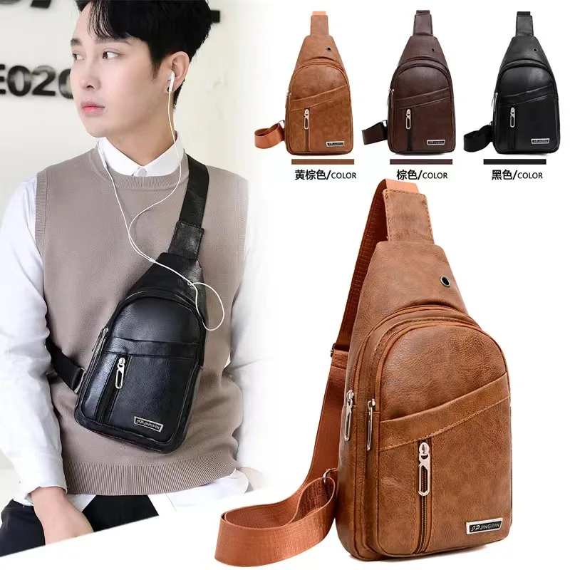 Top Trends: 2023 New Men's Large Capacity Crossbody Bag Casual Versatile Men's Chest Bag Business Retro PU Leather One Shoulder Men's Bag Shoppable Styles